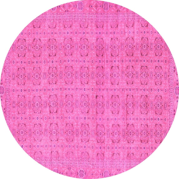 Ahgly Company Indoor Round Abstract Pink Modern Area Rugs, 6' Round