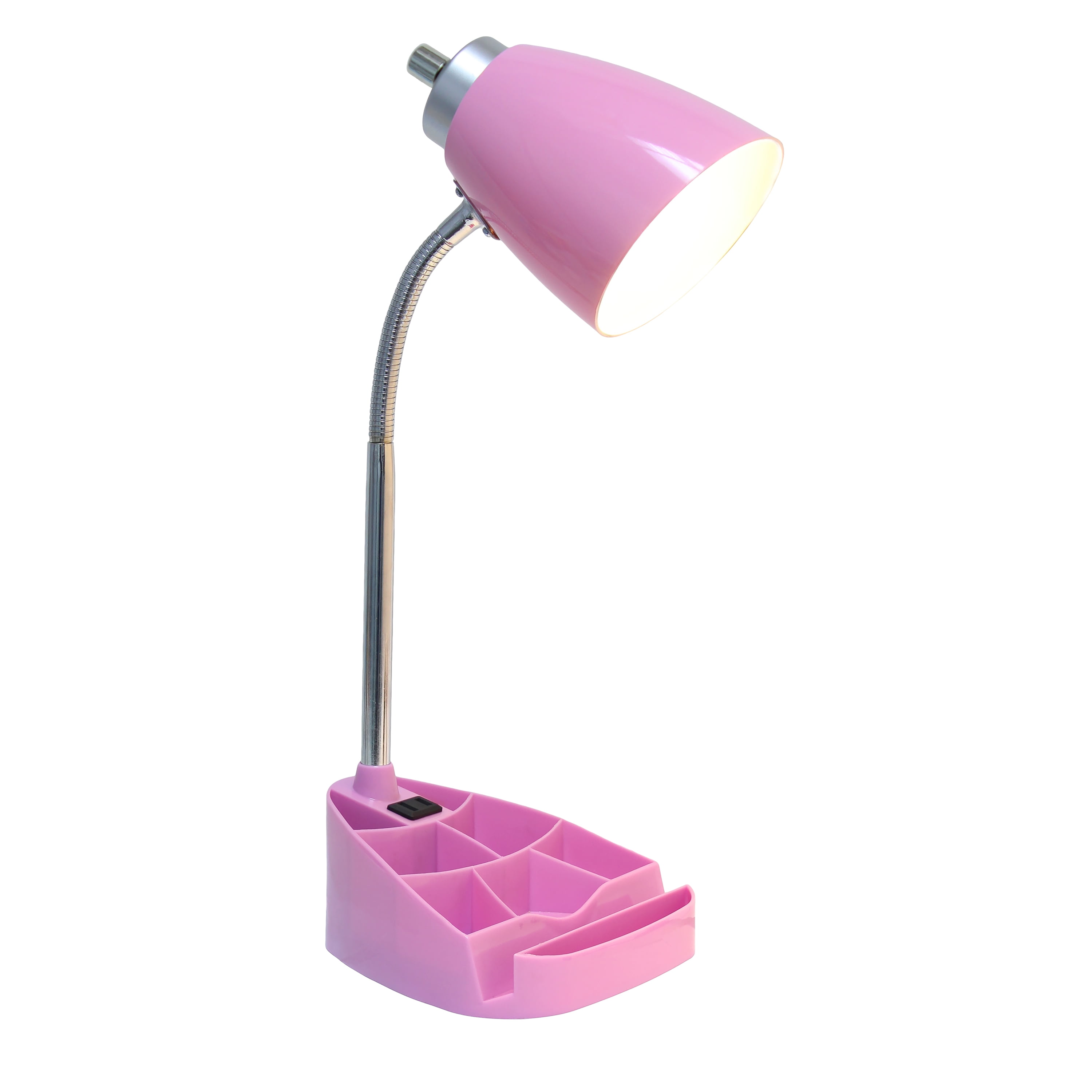 Creekwood Home 18.5" Flexible Coordinating Desk Lamp with Charging Outlet & Storage, Pink