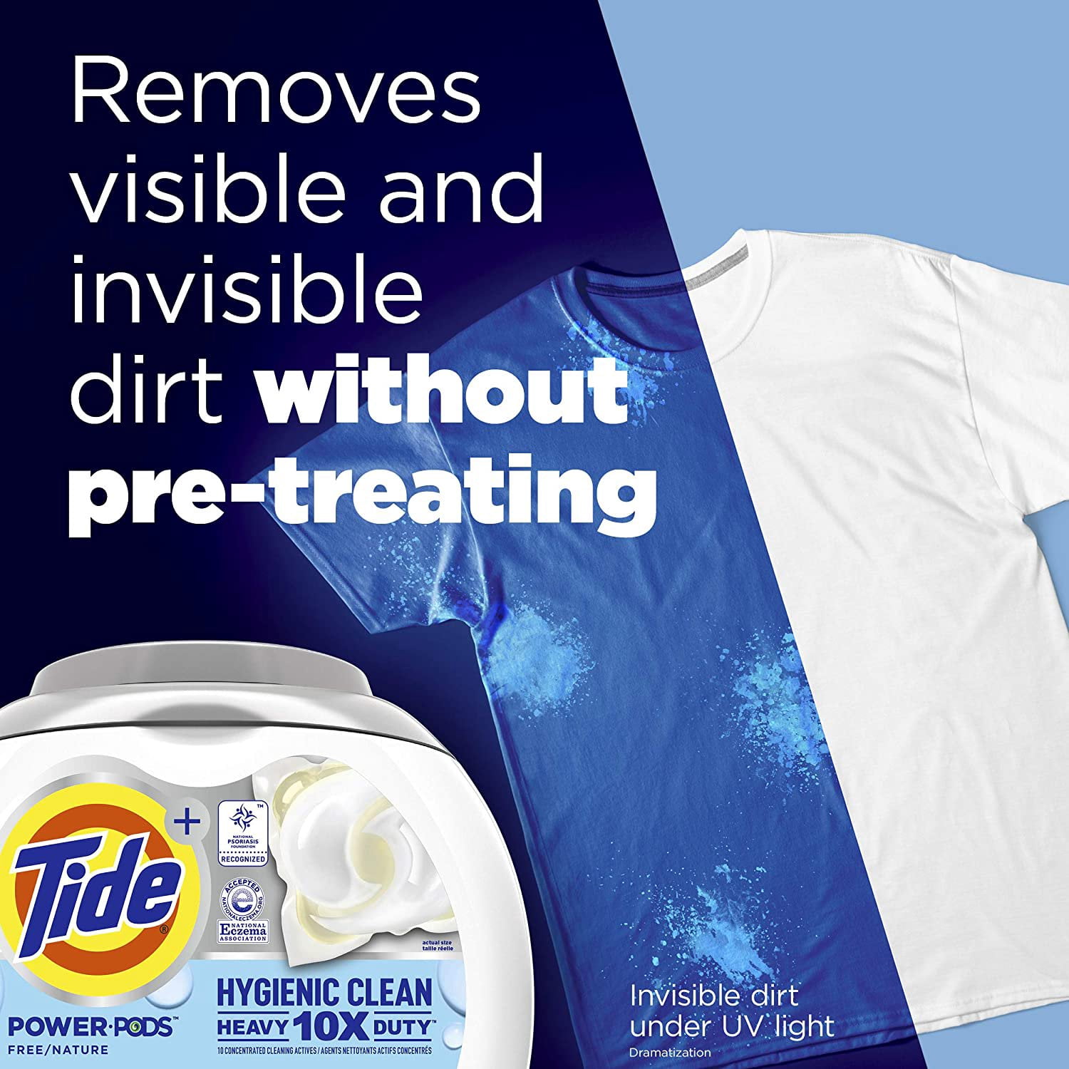 Tide Hygienic Clean Heavy Duty 10x Free Power PODS Laundry Detergent Soap Pods, Unscented, For Visible and Invisible Dirt, 63 count