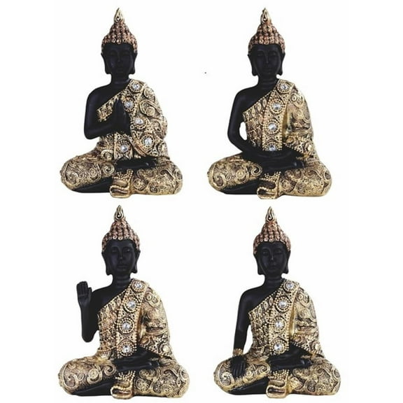 FC Design 4-Piece Gold and Black Miniature Praying Buddha in Different Poses 4.75"H Feng Shui Statue Decoration Figurine Set