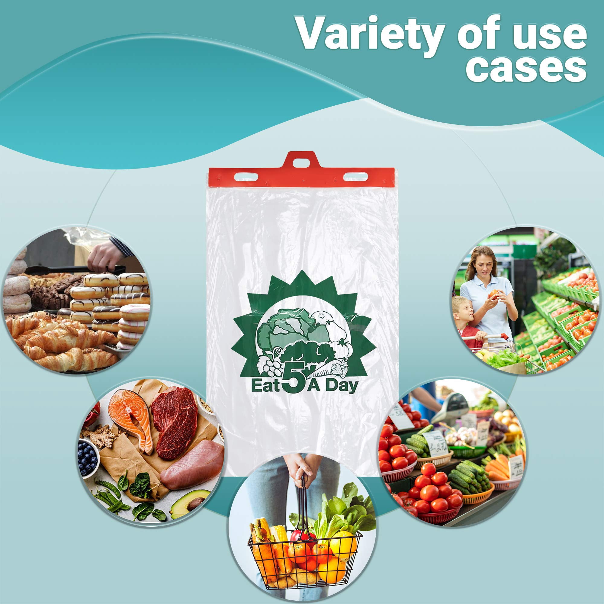 Produce Bags on Headers, 2000 count, 11 x 17 in + 2 in Lip, 0.55 mil LDPE, Clear Printed