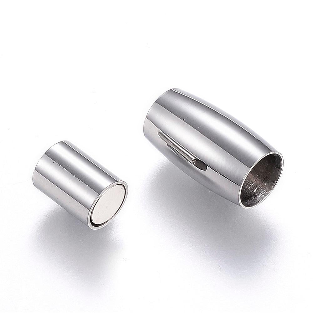 Resistant 304 Stainless Steel Magnetic Clasps with Glue-in Ends Barrel Stainless Steel Color 14x8mm Hole: 5mm
