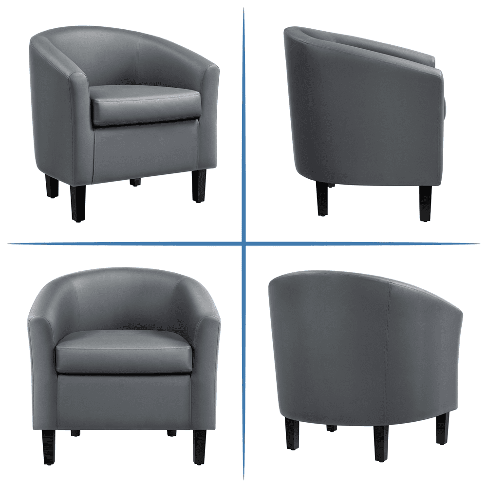 Renwick Faux Leather Barrel Accent Chair for Livingroom, Gray