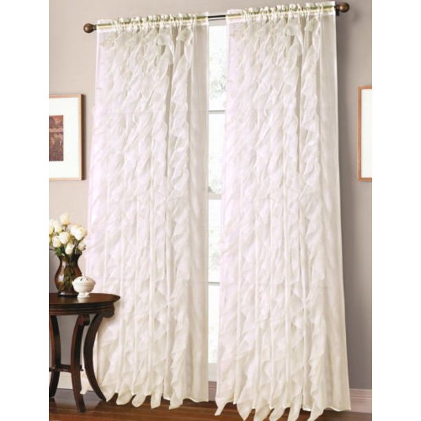 2pc IVORY Cascade Elegant Crushed Voile Sheer Window Curtain Panel 55"W
