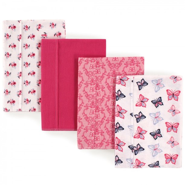 Hudson Baby Boy and Girl Flannel Burp Cloths, 4Pack Butterflies