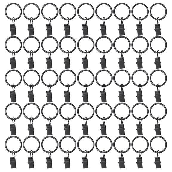 Rustproof Metal Black, 45-Pack Vintage Curtain Rings with Clips, 1-Inch Interior Diameter Drapery Hooks Compatible