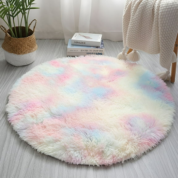 AUQ Tie-Dye Round Carpet Fluffy Colorful Shag Area Rug Plush Carpet for Kids Girls Boys Living Room Bedroom Home Decor,24x24inch