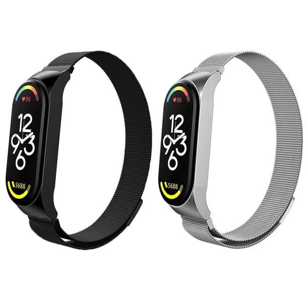 Juego de 2 correas magnéticas metálicas para Mi Band 7, 6, 5, 4 y 3, correas de reloj inteligentes ajustables de acero inoxidable para mujer, hombre, deporte y trabajo