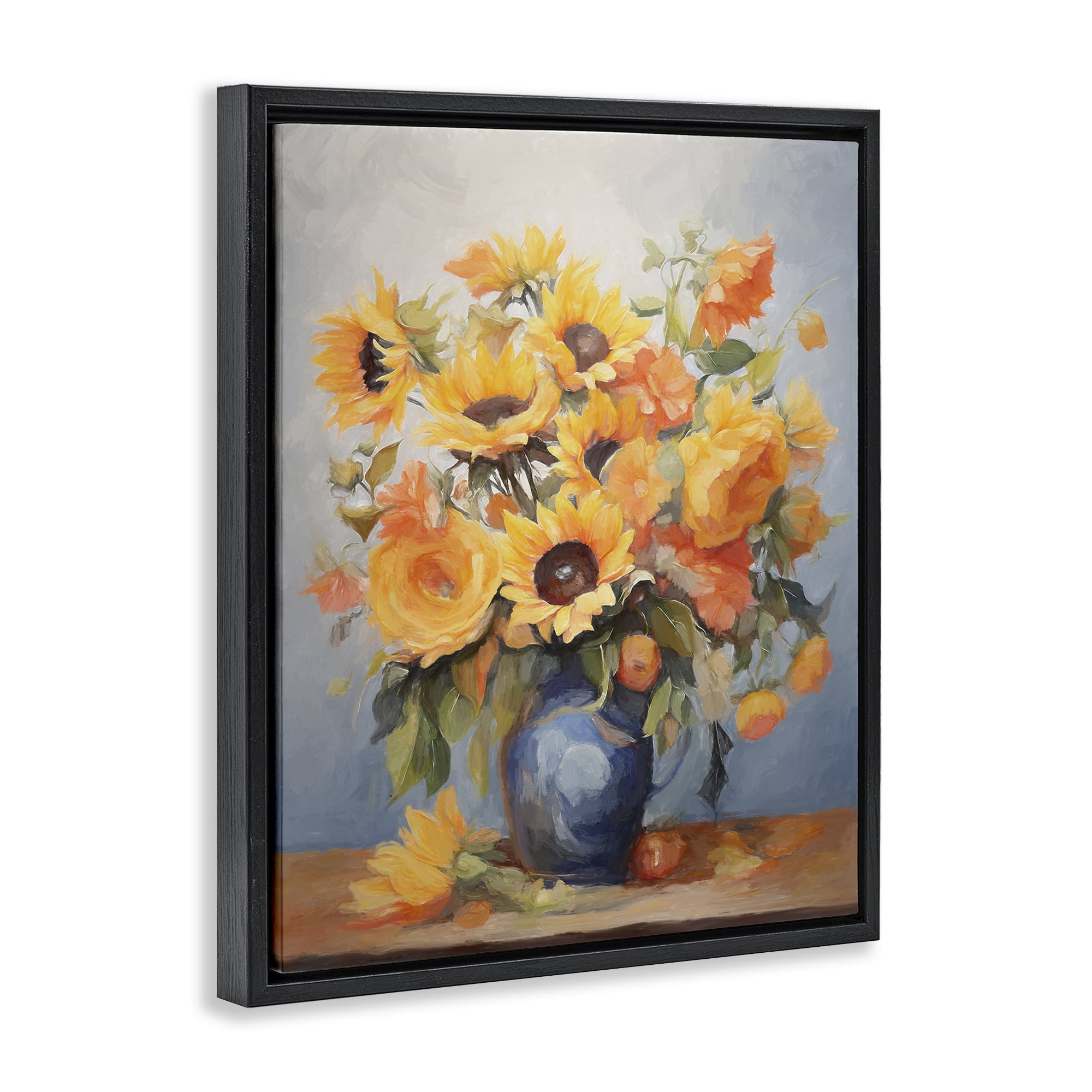 Stupell Industries Sunflower Medley Vase Botanical & Floral Painting Black Floater Framed Art Print Wall Art, 25 x 31