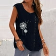 thumbnail image 2 of Gibobby Mujeres diente de león impresión Casual verano sin mangas botón chaleco cuello redondo blusa suelta Top(Marina,G), 2 of 5