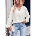 thumbnail image 4 of Solid Color Split V Neck Swiss Dot Long Sleeve Blouse for Women White Large, 4 of 5