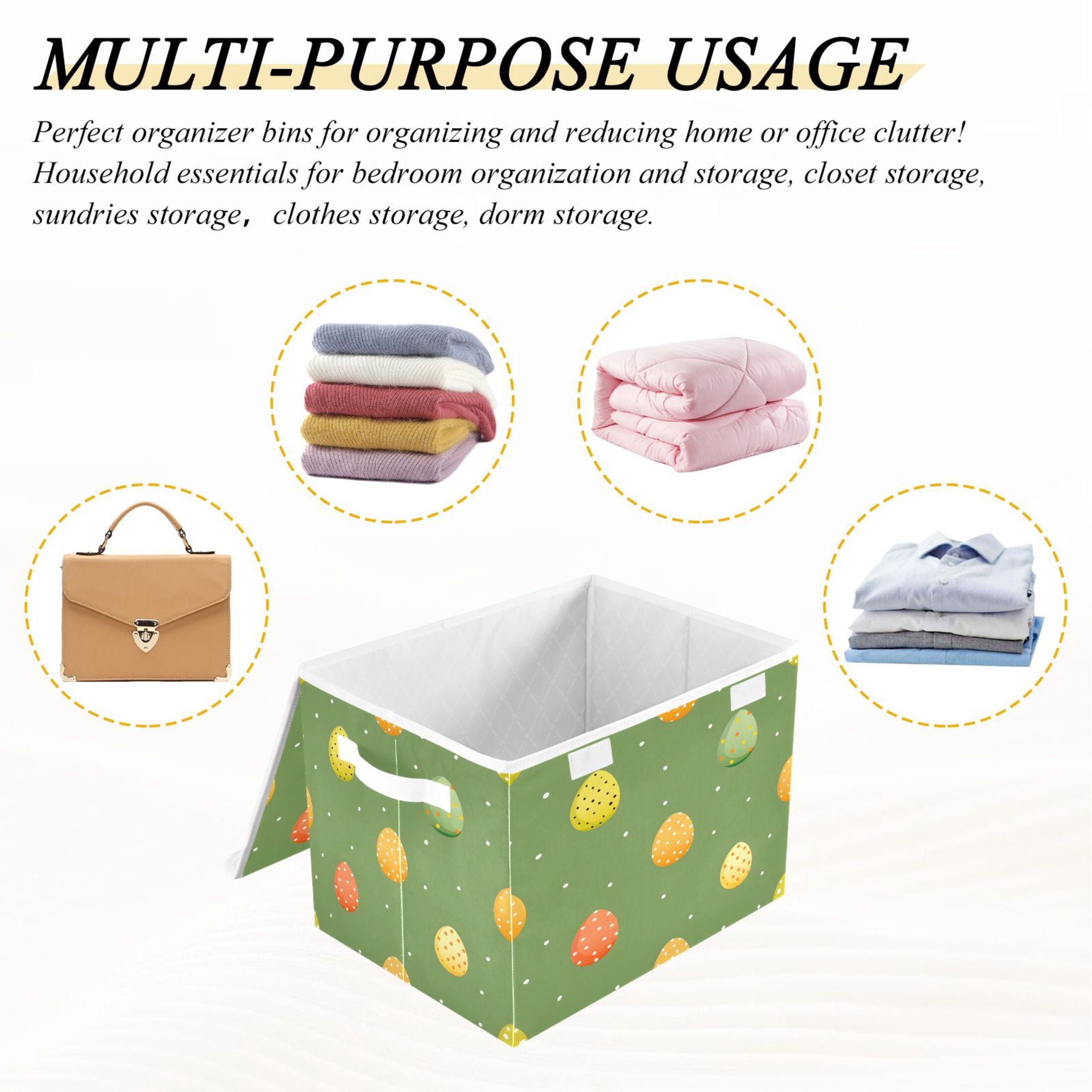 Ryvnso Eggs Easter Polka Dots Large Lidded Foldable Storage Baskets Cubes Boxes Lids Bin for Home