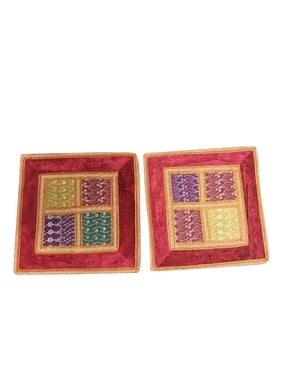 Mogul Decorative Throw Cushion Cover Patchwork Embroidered Red Handmade Pillow Cover 16x16