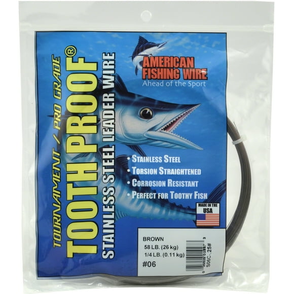 American Fishing Wire Tooth Proof Stainless Steel Single Strand Leader Wire, Size 4, Camo Brown Color, 38 Pound Test, 1/4 Pound Coil