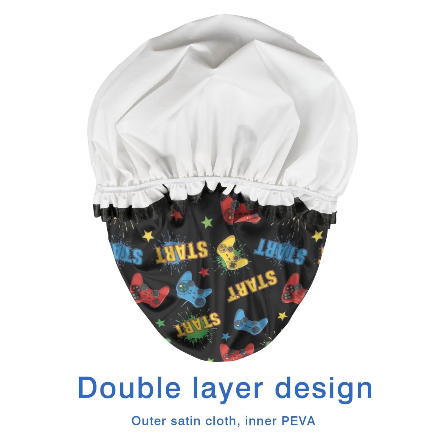 Shower Caps,Multicolor Controllers Games Icons Black Pattern Waterproof Shower Cap for Women 4 Pieces,Double Reusable Hair Cover for Shower PEVA Elastic Stretch Hem