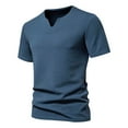thumbnail image 2 of Lovskoo Shirts for Men V Neck Short Sleeve Casual Solid Color Trendy Pullover T Shirt Blouse Vacation Beach Summer Tops Blue, 2 of 7