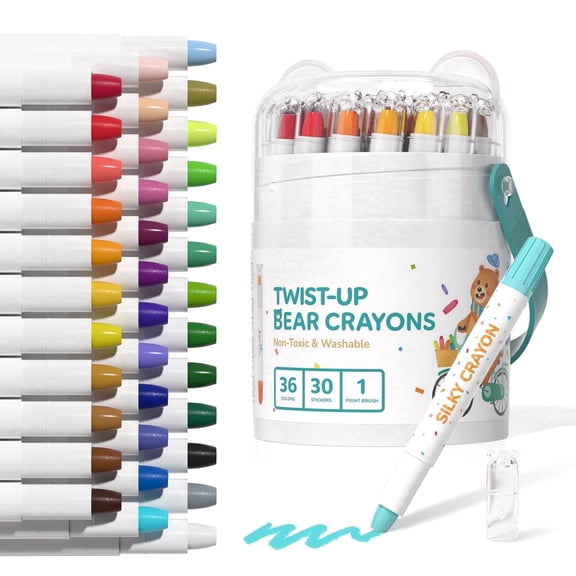 Jupitearth 36Ct Non-Toxic Washable,Silky Crayons for toddlers1-3,Kids 4-8,Back to School Art Supplies