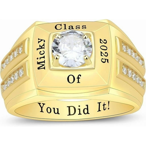 Ccjcinata Personalized Customizable university class rings for high school for men graduation class rings for men(Sterling Silver - Gold Plated)