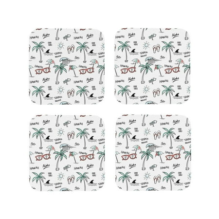 

Drink Coasters Set of 4 Hawaii Palm trees flip flops Leather Coasters for Coffee Table Protector Heat Resistant Cute Coasters for Home Decor Housewarming Gifts Bar Kitchen 4 Inch Square