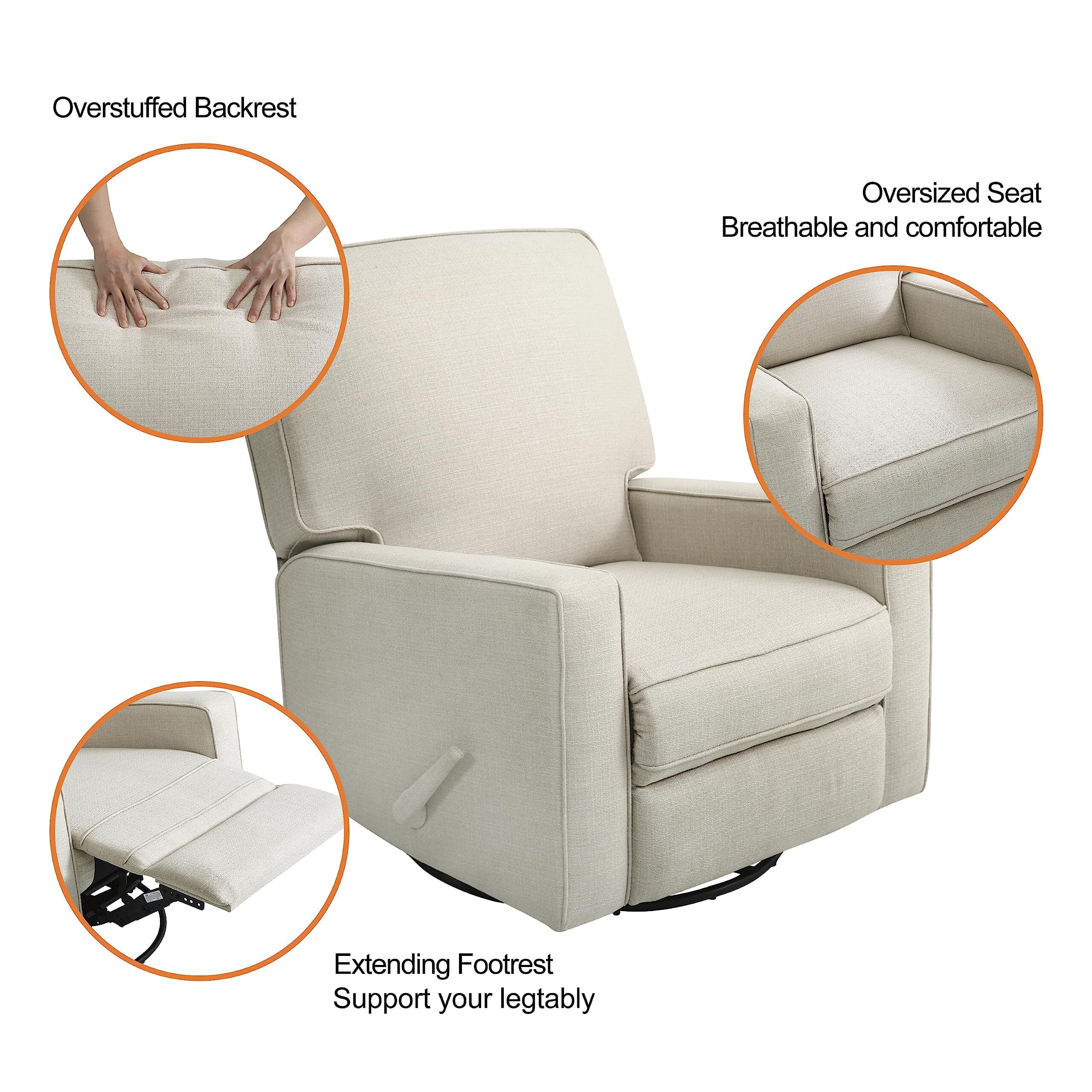 Fairyland Multi-Functional Swivel Glider Recliner Chair, 360° Rocking Recliner for Small Spaces, Nursery & Home Theater,Beige