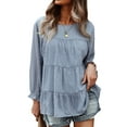 thumbnail image 4 of T-shirt de Contraste à Manches Longues et Col Rond pour Femmes, 4 of 7