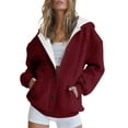 thumbnail image 4 of Women's Button Down Drawstring Hooded Cardigan, Long Sleeve Loose Fit Pocket Sweater, Soft Polyester Casual Cover Up for Fall Winter Spring Daily Wear and Seasonal Comfort Wine S, 4 of 8