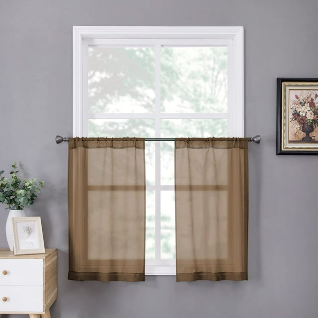 Tollpiz Cortinas Cortas Transparentes De Lino Con Textura De Media Cortina De Cocina, Cortinas Transparentes Con Bolsillo Para Barra De Filtrado De Luz, Cortina Pequeña De Gasa Para Baño De 25 X 24 Pu
