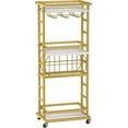 thumbnail image 3 of 4-Tier Gold Bar Cart with Wheels, Wine Rack & Glass Holder – Rolling Drink Cart, 3 of 9