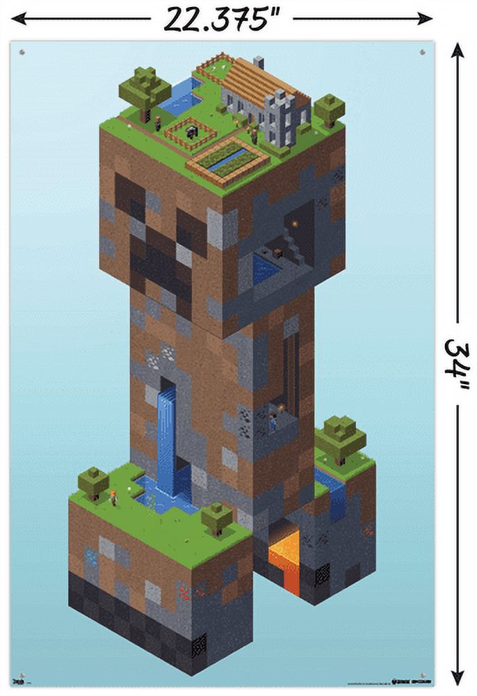 Minecraft - Creeper VIllage Wall Poster with Push Pins, 22.375" x 34"