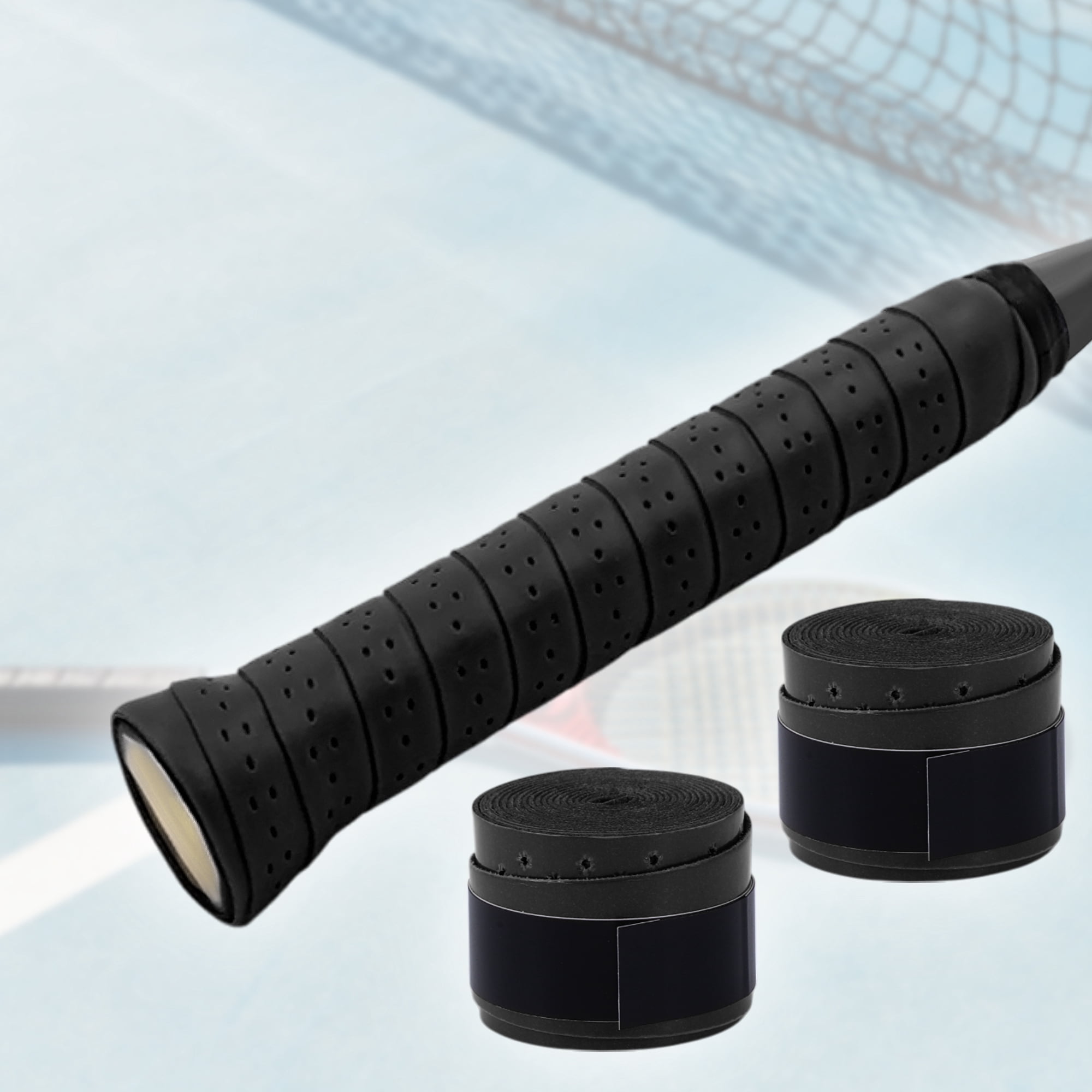 Unique Bargains 2 Pcs Tennis Racket Grip Tape Dry Overgrip Tape Flat Black
