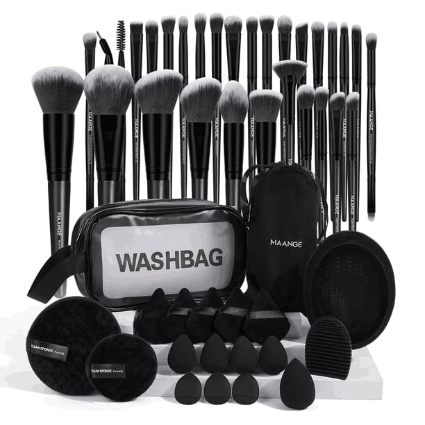 Brochas de maquillaje MAANGE, 49 unidades, kit de maquillaje con bolsa y batidora