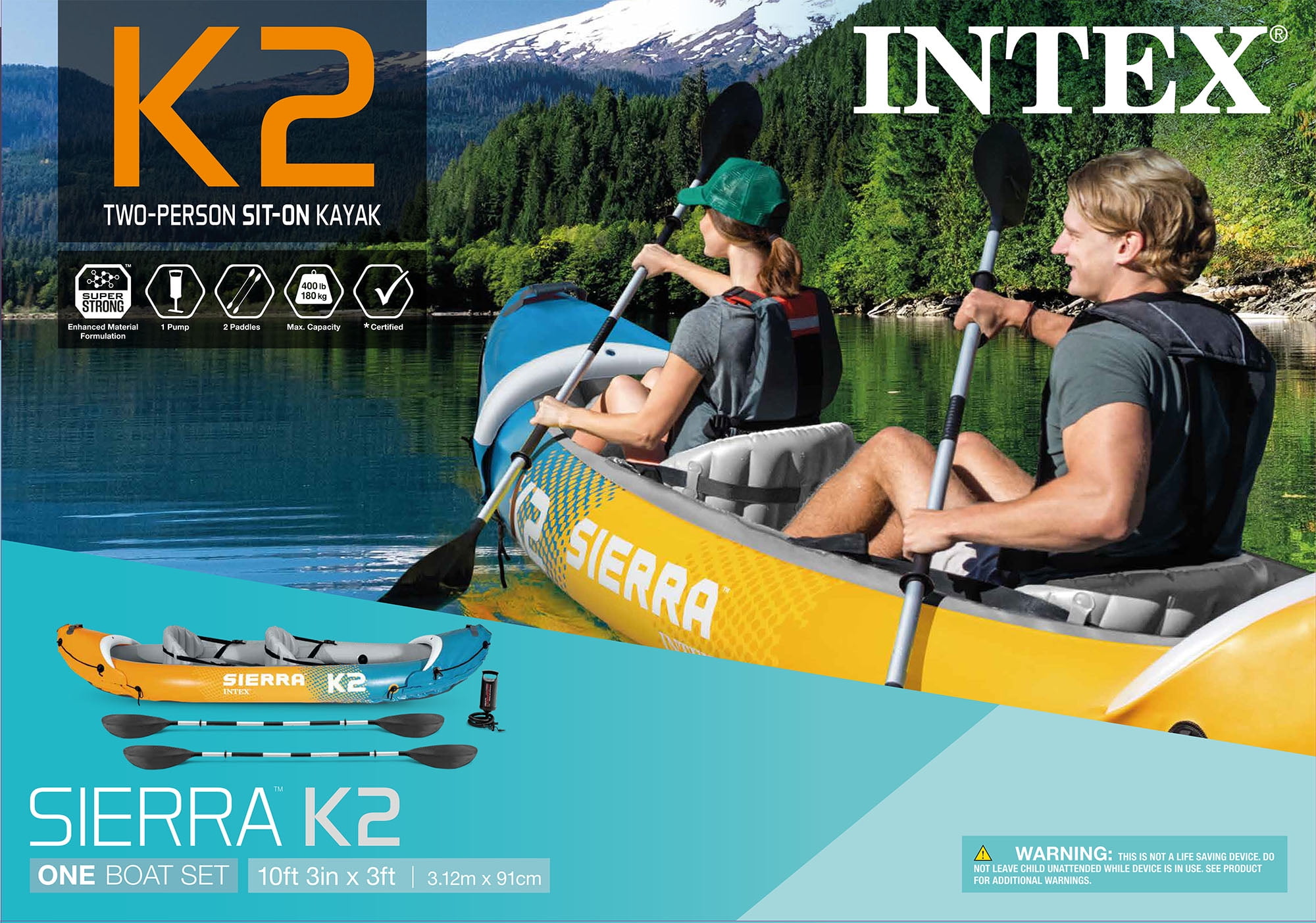 Intex Sierra K2 2-Person Inflatable Kayak with Accessory Kit, Oars and Hand Pump - Walmart Exclusive Colors