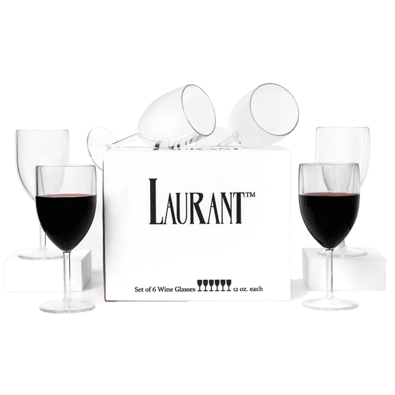 Laurant Crystal Clear Hard Plastic Wine Glasses, 12 oz, Set of 6