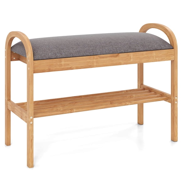 Costway Bamboo Entryway Shoe Bench 2-Tier Shoe Rack with Flip Top Storage for Hallway