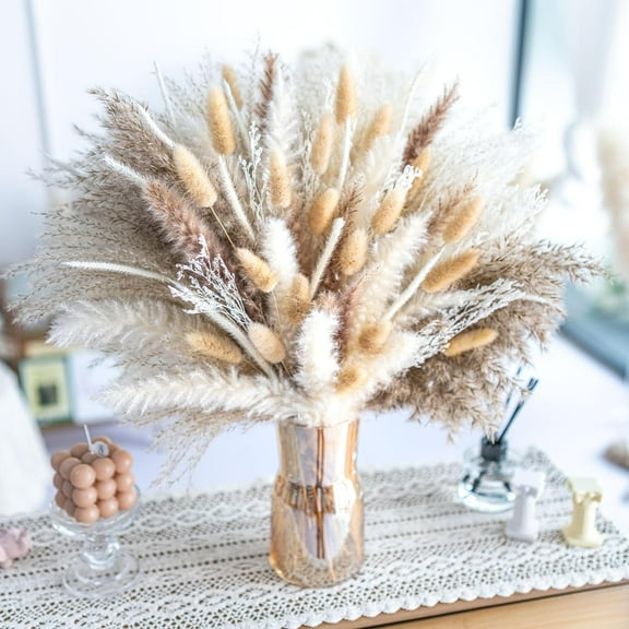 Natural Pampas Grass Mix Bouquet,Boho Dried Floral Arrangement Centerpiece Table Decor Wedding Decor Rustic Decor (150PCS)