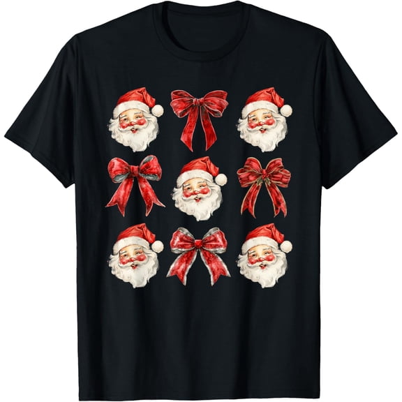 Coquette Bow Santa Claus Merry Christmas Vintage Funny Gifts Men Woman T-shirt