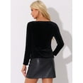 thumbnail image 3 of DARING DIVA Women's Velvet Long Sleeve V Neck Stylish Blouses XS Black, 3 of 6