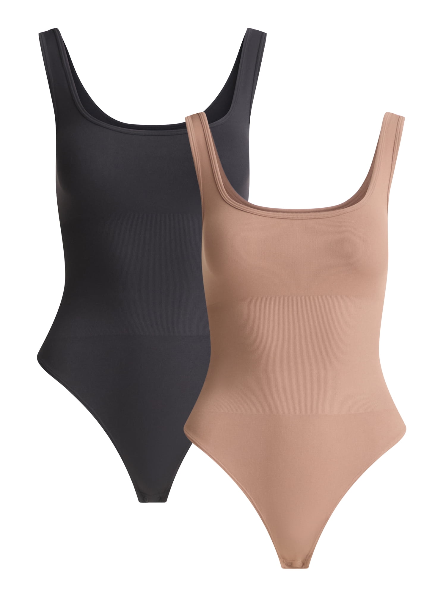 Joyspun Women's Seamless Slimming Square Neck Tank Bodysuit, 2-Pack, Sizes S-XXXL