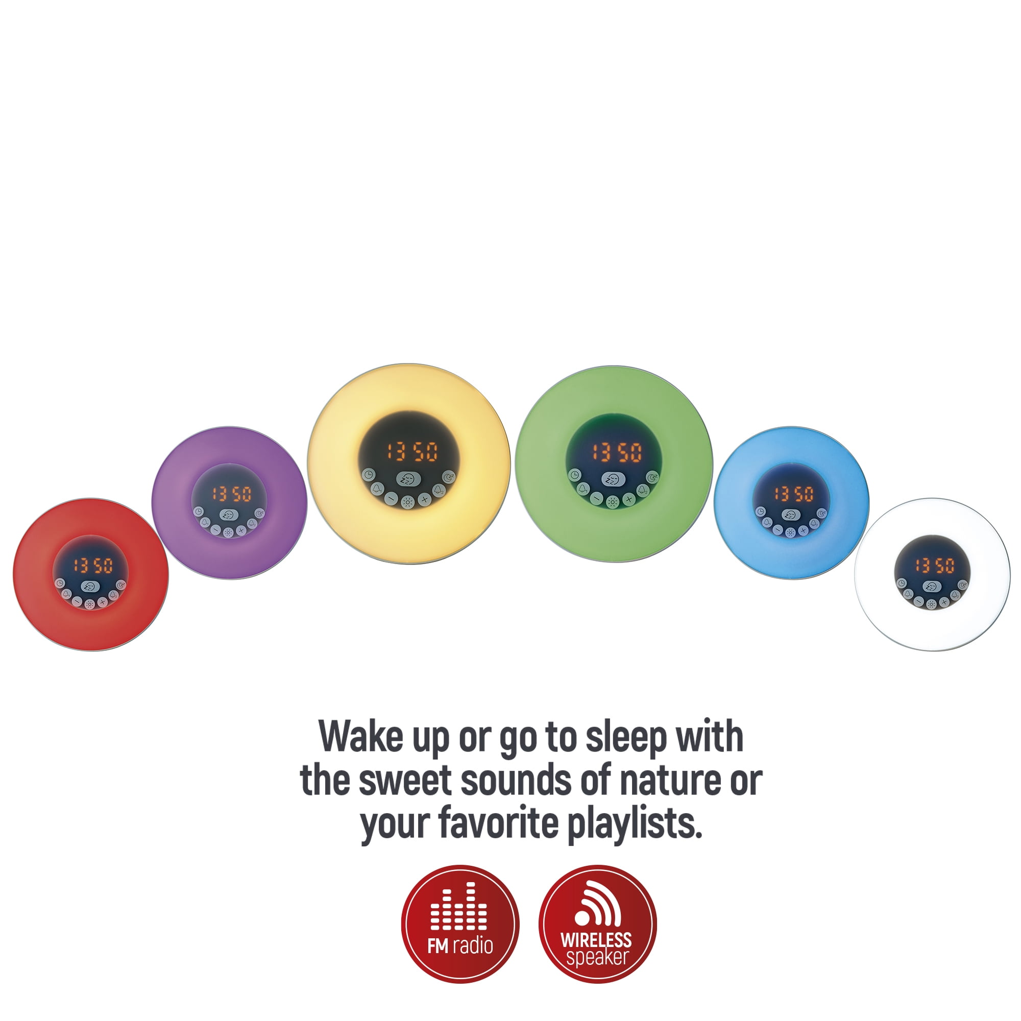 Eternal Home Collection Sunrise to Sunset Alarm Clock with Nature Sounds and Wireless Speaker, White