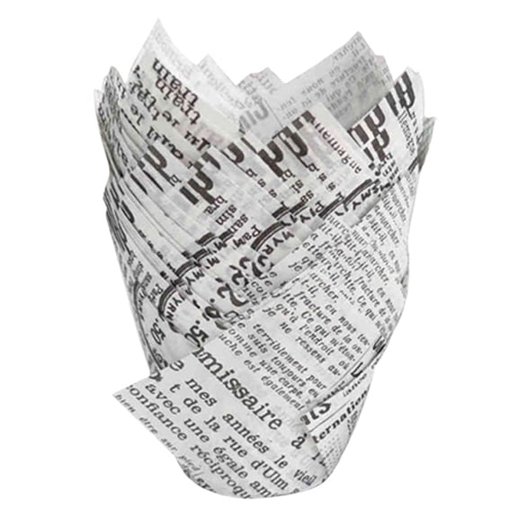 50-Pack Tulip Cupcake Liners, Standard Size Heat-Resistant Greaseproof Paper Baking Cups for Wedding/Birthday Party/Christmas, Cupcake Wrapper[Vintage Newspaper Print]