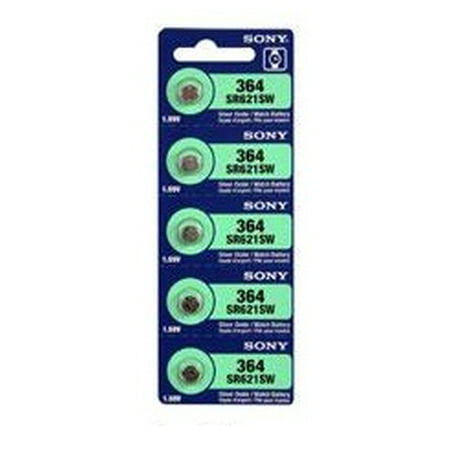 1.55v Button - Sony 364 - SR621 Silver Oxide Button Battery 1.55V - 5 Pack + FREE SHIPPING!