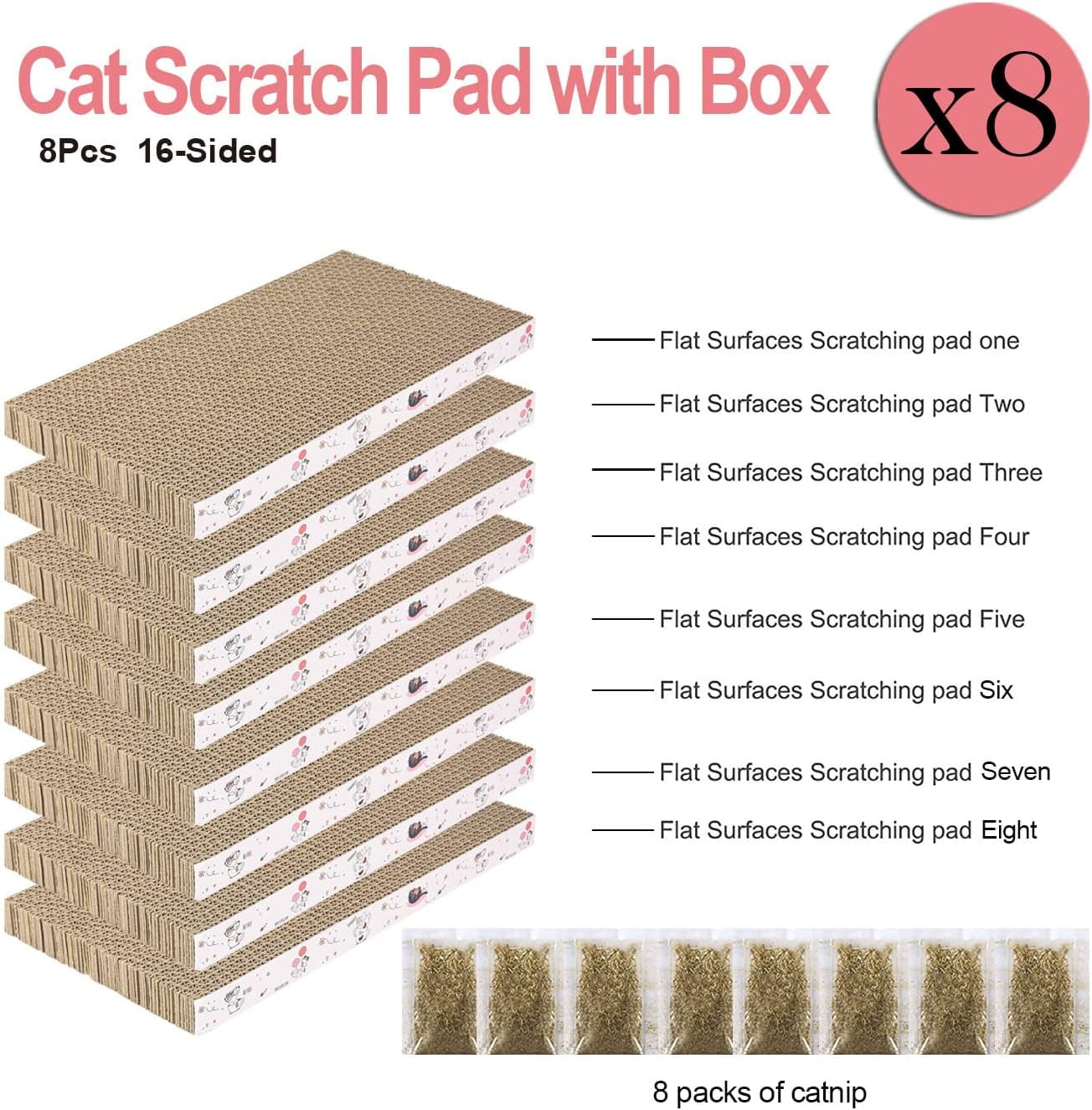 THBN 8 Packs in 1 Cat Scratch Pad, Cat Scratcher Cardboard,Reversible,Durable Recyclable Cardboard, Premium Scratch, Suitable for Cats to Rest, Grind Claws and Play