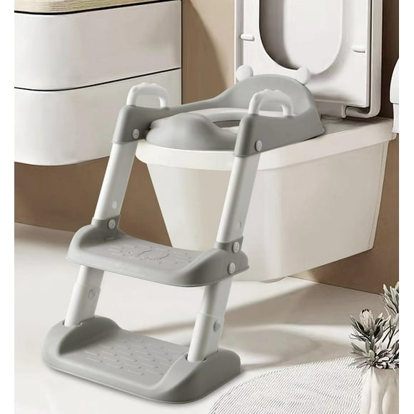 Asiento de entrenamiento para orinal PandaEar con escalerilla gris