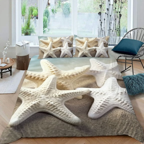 Pratyus Starfish 3-Piece Bedding Set High Quality Sleep Peach Skin Fabric Bedroom Guest Room 87x68in