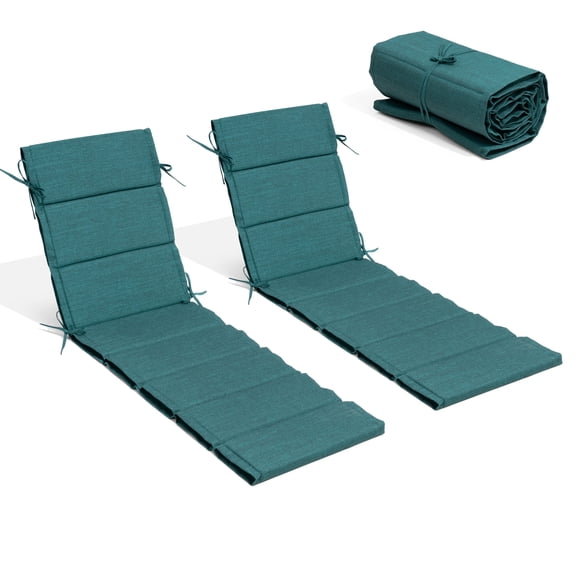 Pellebant Outdoor Chaise Lounge Cushion Set of 2,80"x 26",Foldable Waterproof With Straps,Malachite