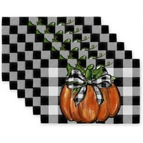 Fall Placemats, 12x18 Inch Set of 6 Buffalo Plaid Check Pumpkins Farmhouse Table Decoration for Kitchen Dining, Indoor & Outdoor Dinner Party (Orange Pumpkin) GP085-6