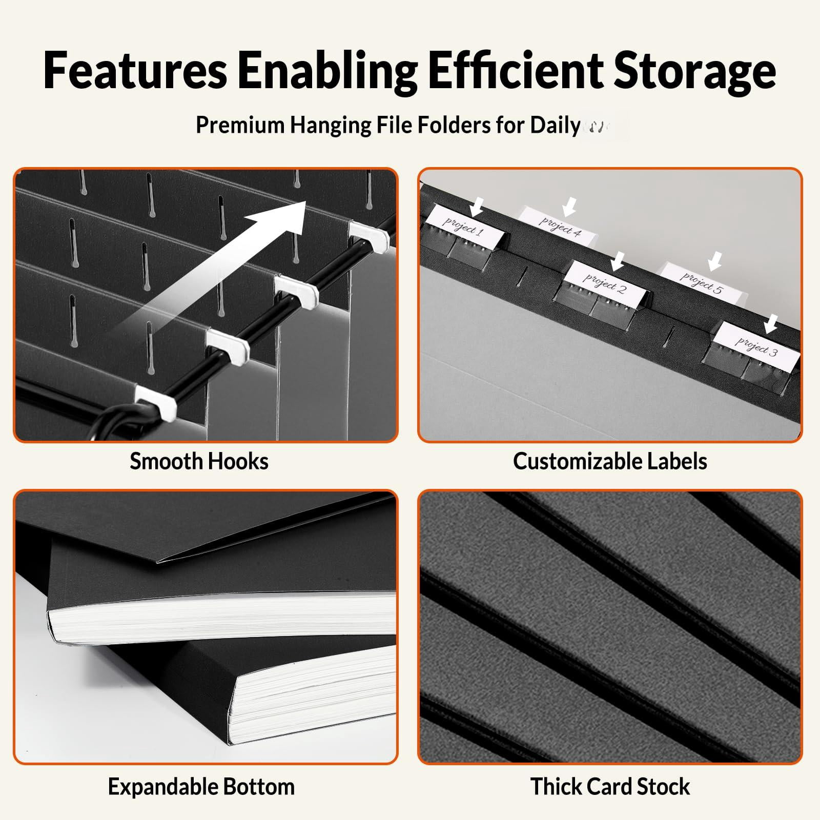 Hanging File Folders Legal Size  Black 25 Pack 1/5-cut Tabs Stay Organized For Your Home And Office Bulk Documents