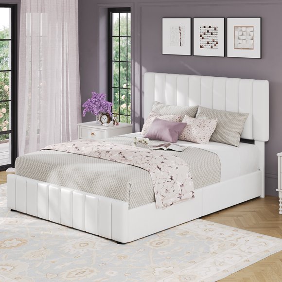 Upholstered Platform Bed Frame with 4 Drawers, Button Tufted Headboard/Footboard, Sturdy Metal Support, No Box Spring Required