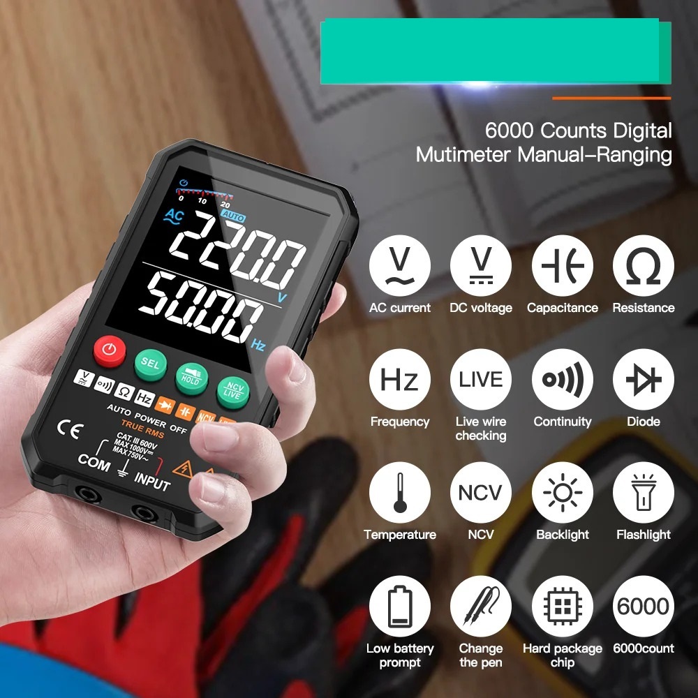 Digital Multimeter AC DC Voltage 6000 Counts True RMS Voltmeter Auto-Ranging Tester Non-Contact Voltage Detection Tools ,Versatile Measurement