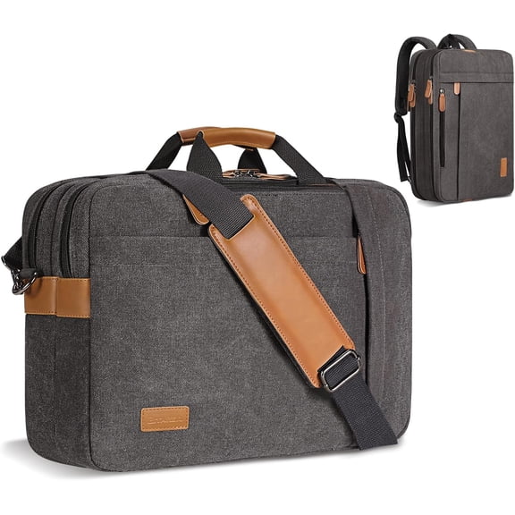 Laptop Computer Bag for Men 3 In 1, 17-17.3 Inch Laptop Messenger Bag for Business/Work/Travel, Convertible Backpack Briefcase Water resistant Canvas Laptop Backpack (Grey)